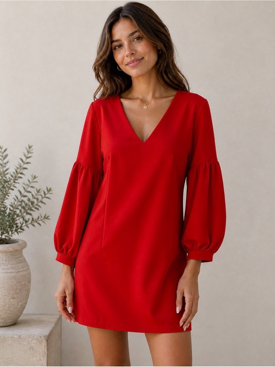 Laundry By Shelli Segal Dresses & Skirts - Laundry By Shelli Segal Special Occasion V-Neck Red Balloon Sleeve Mini Dress